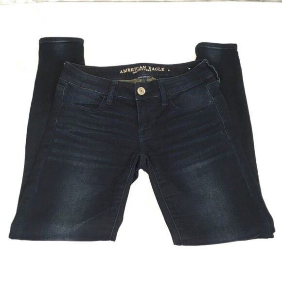 AMERICAN EAGLE SUPER STRETCH SUPER LOW DARK WASH SKINNY JEGGINS 2 SHORT - Picture 13 of 13